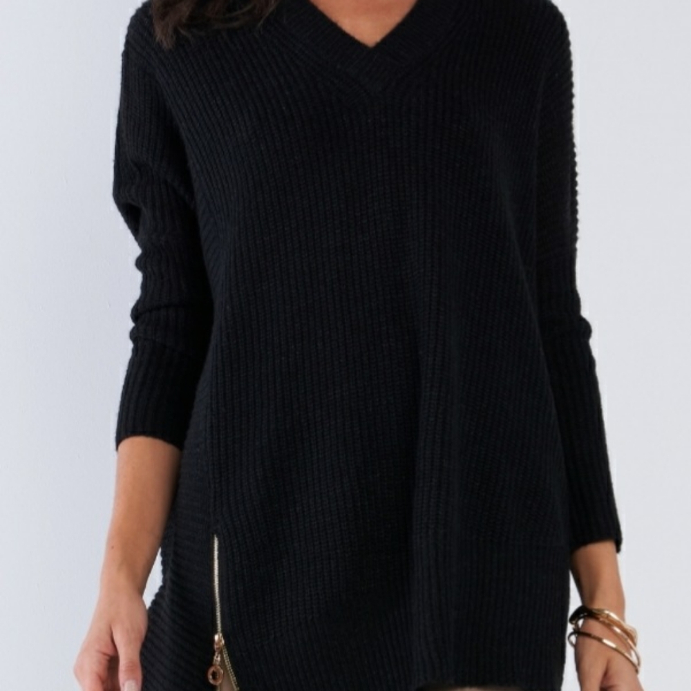 NWT Black Oversized Gold Zipper Sweater